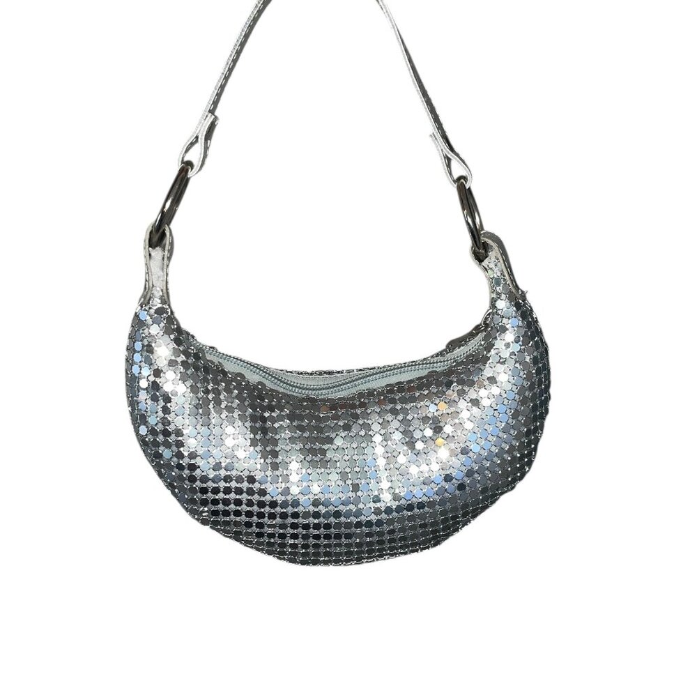 TOBY NYC Girls Metalic Mesh Silver Purse Y2K‎ Style Hobo Style Mini Bag